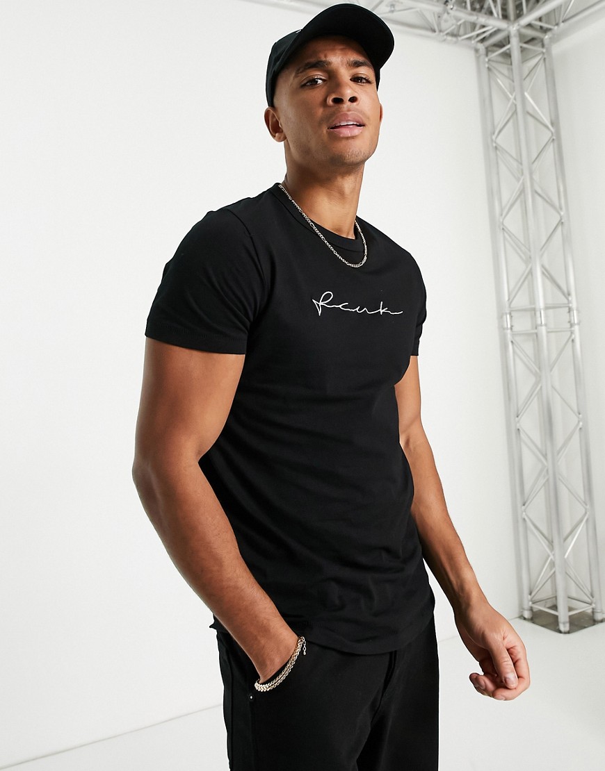 FRENCH CONNECTION FCUK SCRIPT T-SHIRT IN BLACK,56QWR