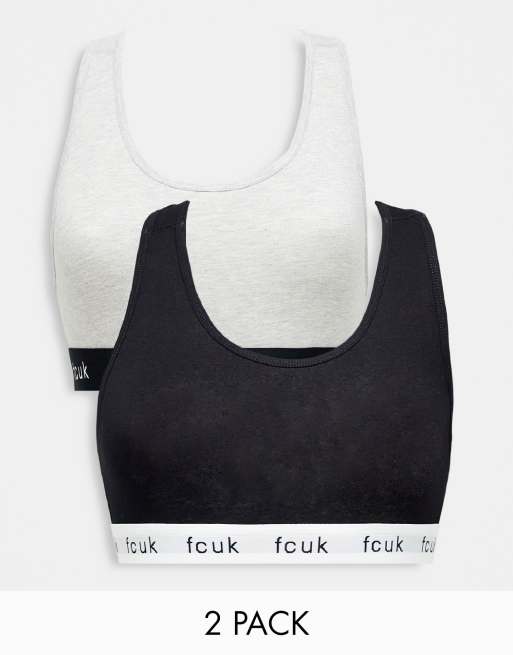 FCUK - Set van 2 crop tops in zwart en grijs