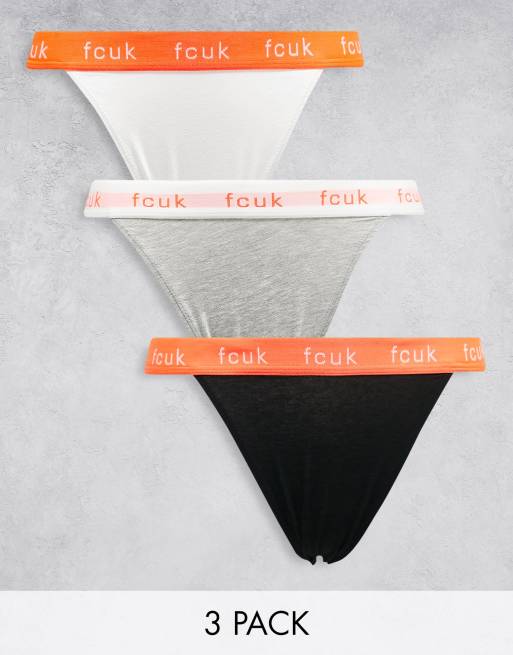 FCUK - Set van 3 tanga's in zwart, grijs en wit