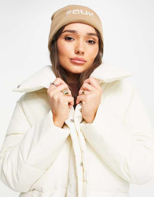 FCUK small logo beanie hat in camel