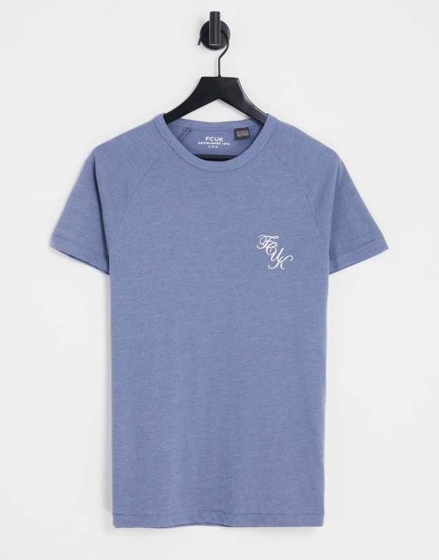 FCUK small script logo T-shirt in light blue