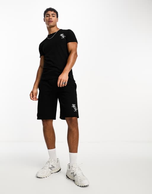 FCUK - Sort 2-delt sæt med T-shirt med skriftprint og shorts