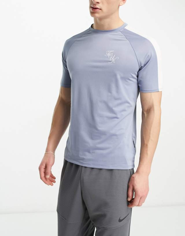 FCUK Sport script logo panel training t-shirt in mid blue