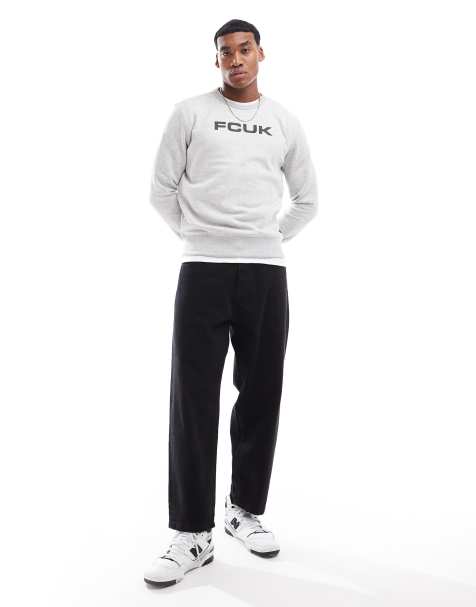FCUK – Sweatshirt in meliertem Hellgrau mit Brust-Logo und Rundhalsausschnitt - view 1