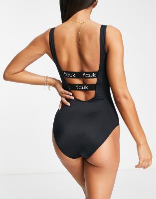 FCUK swimsuit logo band in black