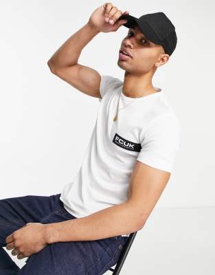 FCUK - T-shirt con logo sul petto, colore bianco