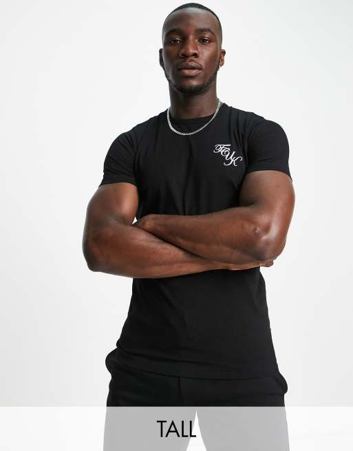 FCUK Tall – Czarny zestaw z T-shirtem i szortami z logo z napisem