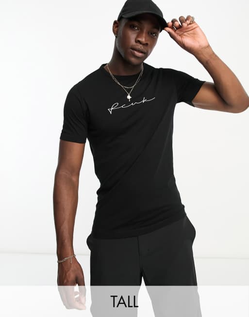 FCUK Tall – T-Shirt in Schwarz mit mittigem Logo in Kritzel-Optik