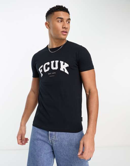 FCUK varsity faded logo T-shirt in dark navy