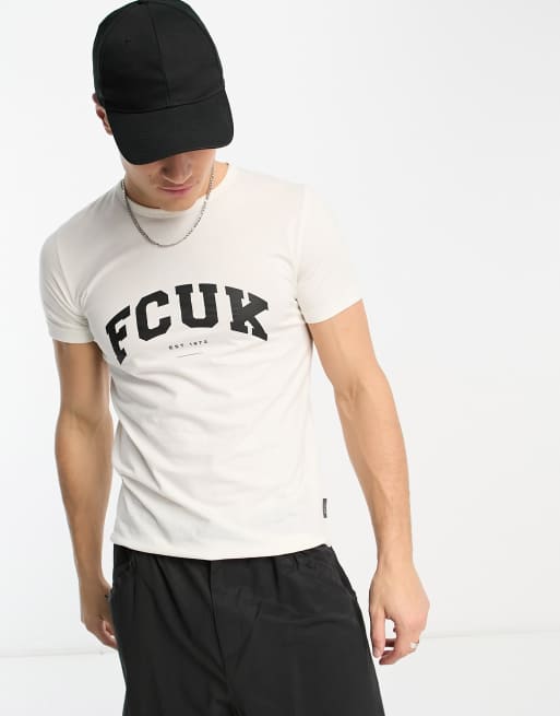 FCUK varsity logo t-shirt in white & black, 4 of 4