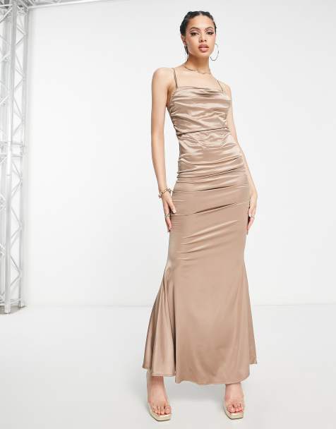 Femme Luxe – Brungrå draperad maxiklänning med korsett - view 1
