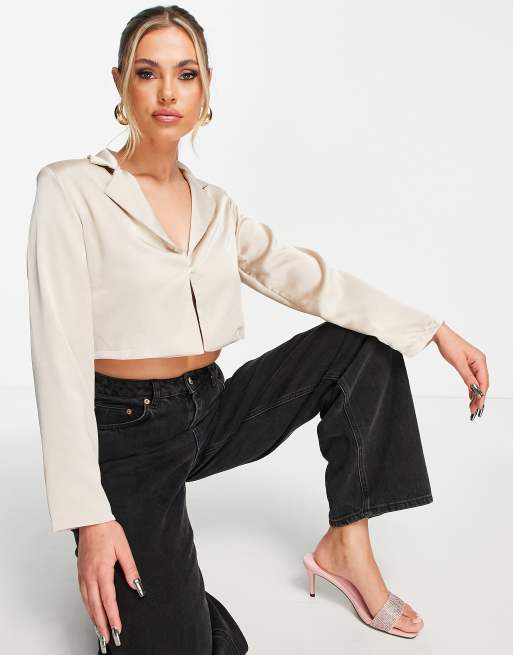 Femme Luxe - Camicia in raso beige con dettaglio gancio