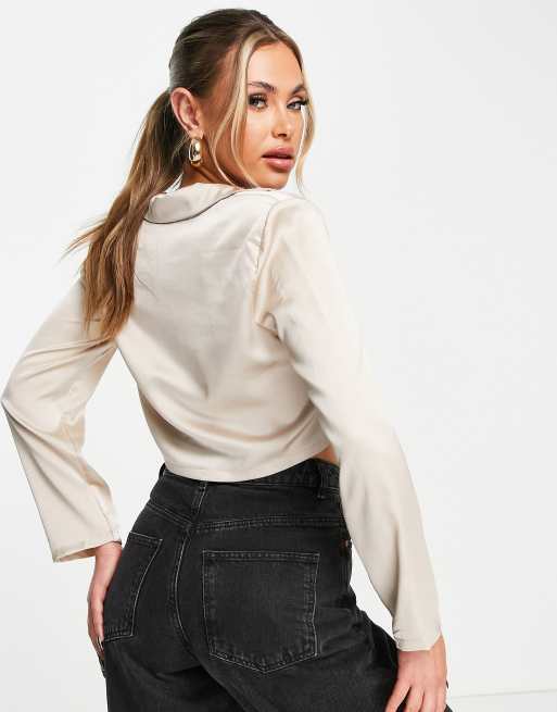 Femme Luxe - Camicia in raso beige con dettaglio gancio, 2 di 4