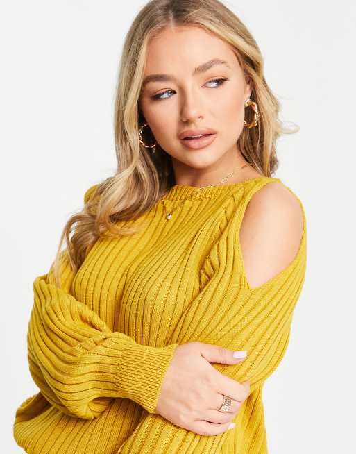 Off the store shoulder mustard sweater