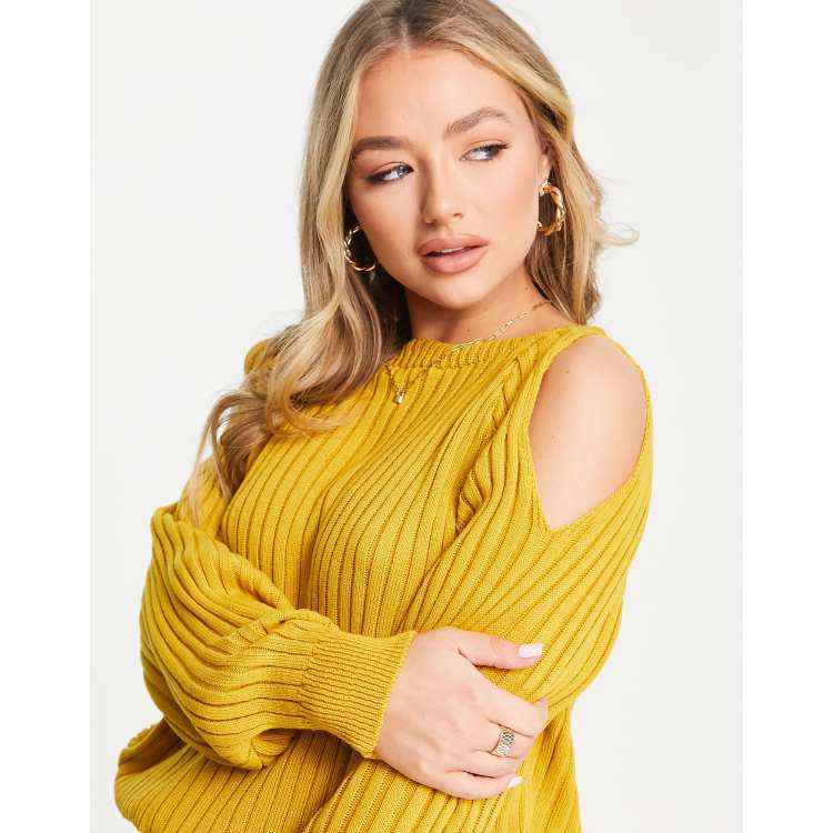 Femme Luxe cold shoulder sweater in mustard ASOS