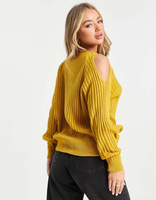 Mustard cold 2025 shoulder jumper