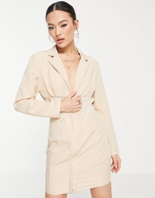 Femme Luxe corset blazer dress in beige