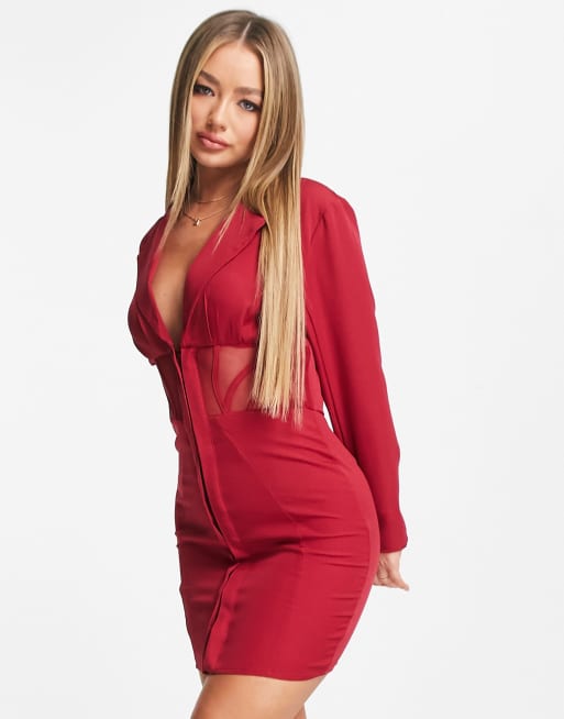 Femme Luxe corset detail blazer dress in burgundy | ASOS