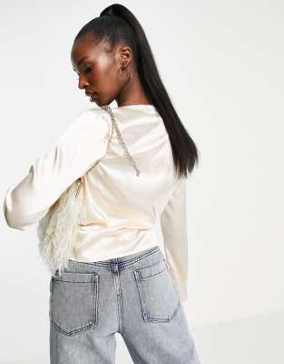 white long sleeve satin top