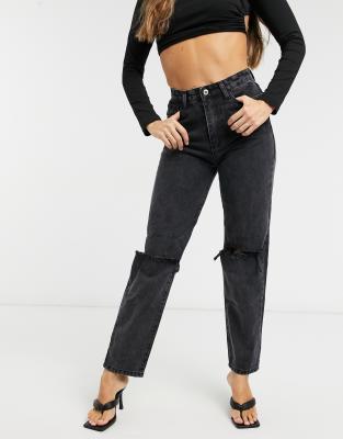 black ripped straight leg jeans
