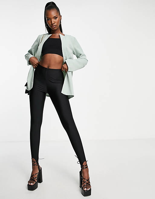 Femme Luxe exaggerated shoulder blazer co-ord in sage