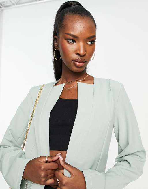 Femme Luxe exaggerated shoulder blazer co ord in sage