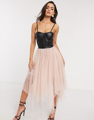 Femme Luxe Exclusive Corset Top Layered Tulle Midi Dress In Multi ...
