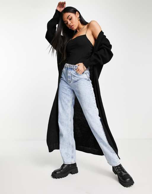 Femme Luxe - Gebreid lang vest in zwart