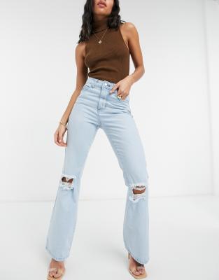 light blue high waisted flared jeans