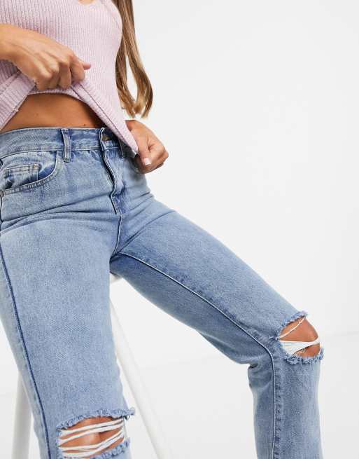 Straight leg ripped knee hot sale jeans