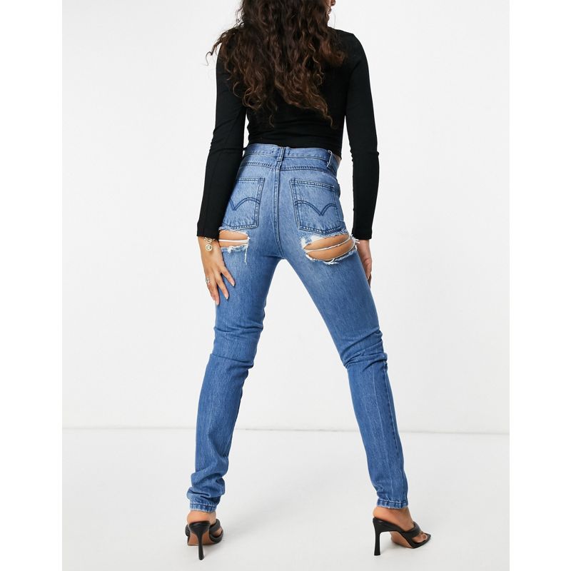 Jeans strappati Jeans Femme Luxe - Jeans dritti effetto invecchiato con tagli sui glutei lavaggio medio