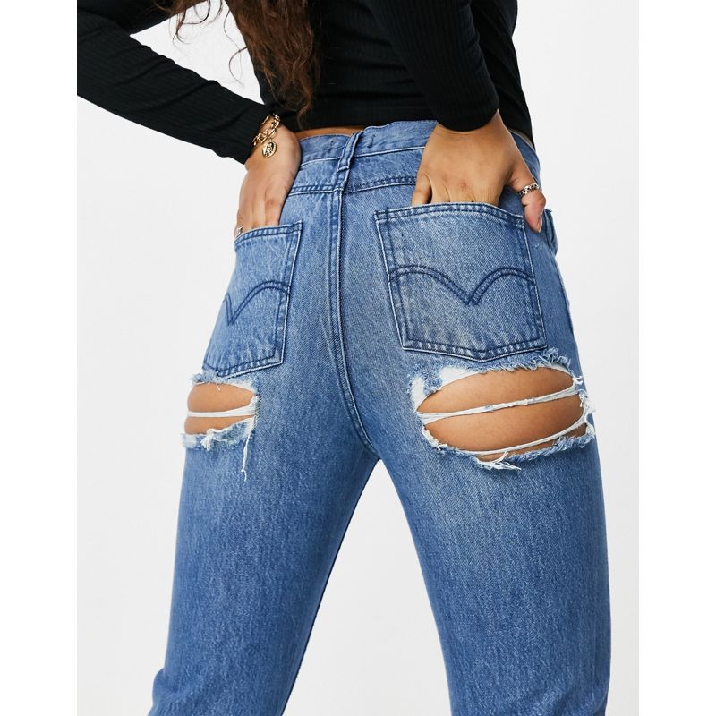 Jeans strappati Jeans Femme Luxe - Jeans dritti effetto invecchiato con tagli sui glutei lavaggio medio