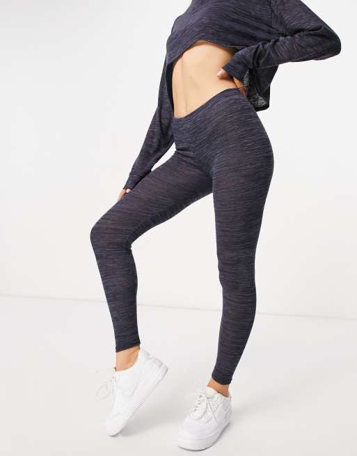 Femme Luxe kitted oversized crop top and legging set in navy