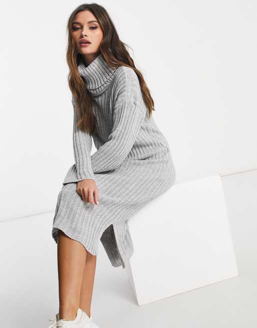 Femme Luxe knitted roll neck jumper dress in grey