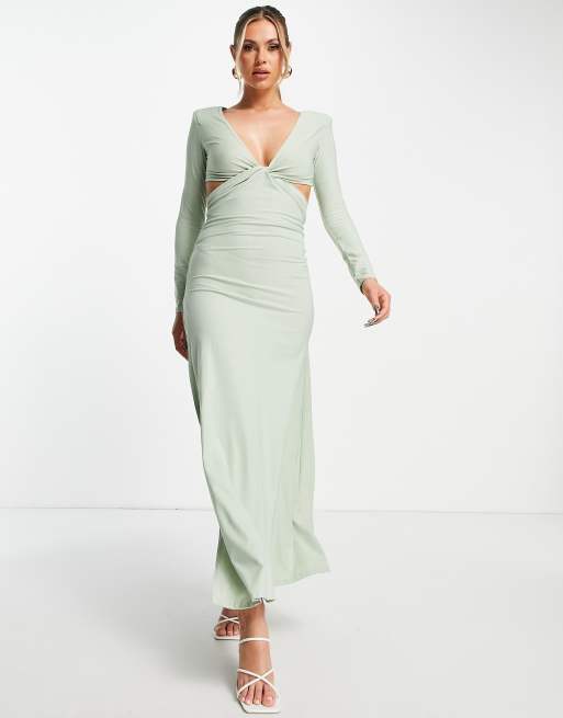 Sage green maxi 2025 dress with sleeves