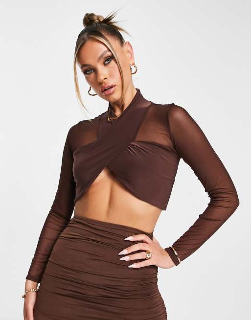 Shape Chocolate Brown Mesh Bandeau Top