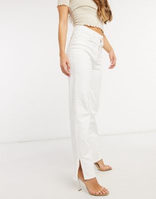 Femme Luxe mid-waist straight leg jean with side slits in white | ASOS