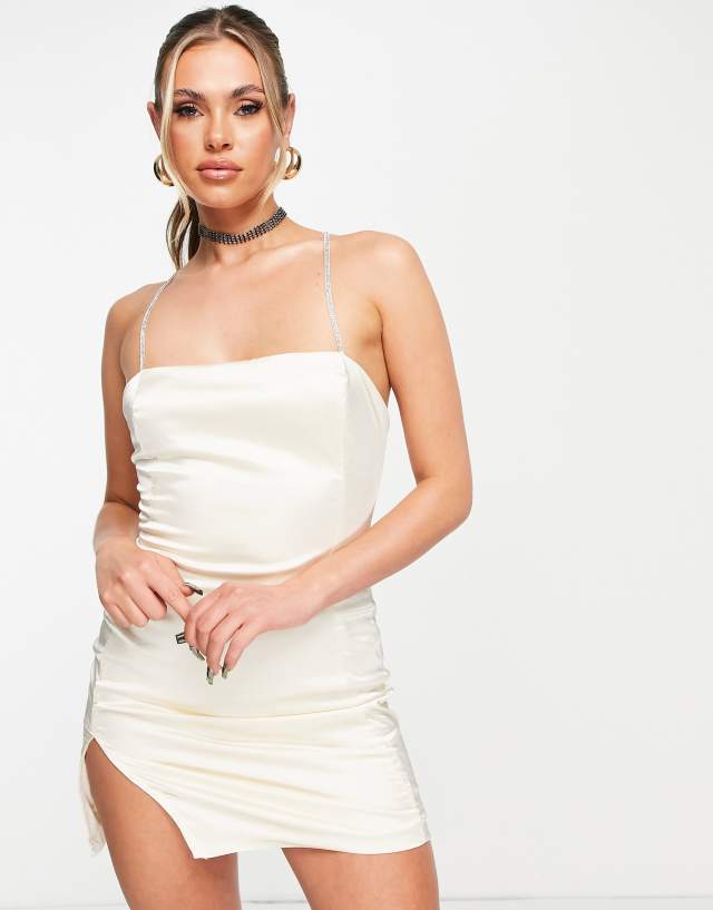 Femme Luxe - mini dress with diamanté straps in ivory