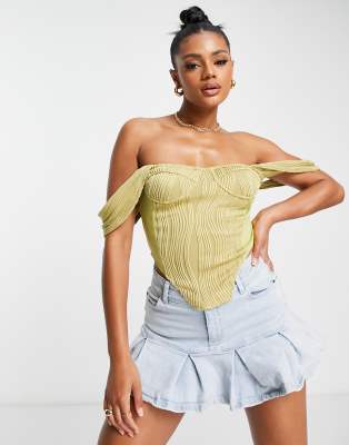 Missguided textured corset top in light blue