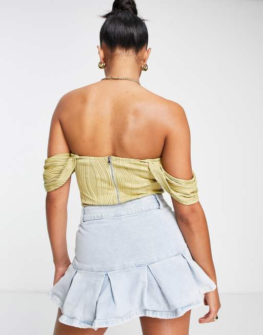 Femme Luxe off shoulder crinkle detail corset top in soft lime