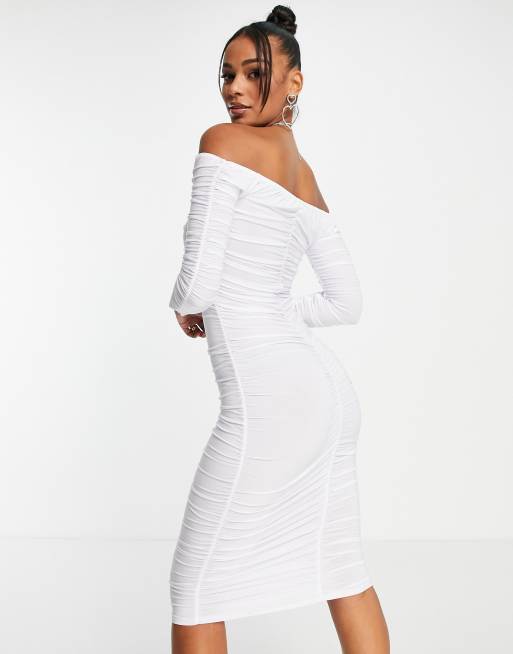 Off The Shoulder Sweater Dress in Off White