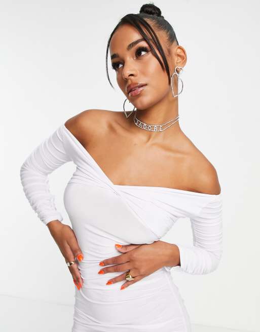 Femme Luxe off shoulder woven corset top in white