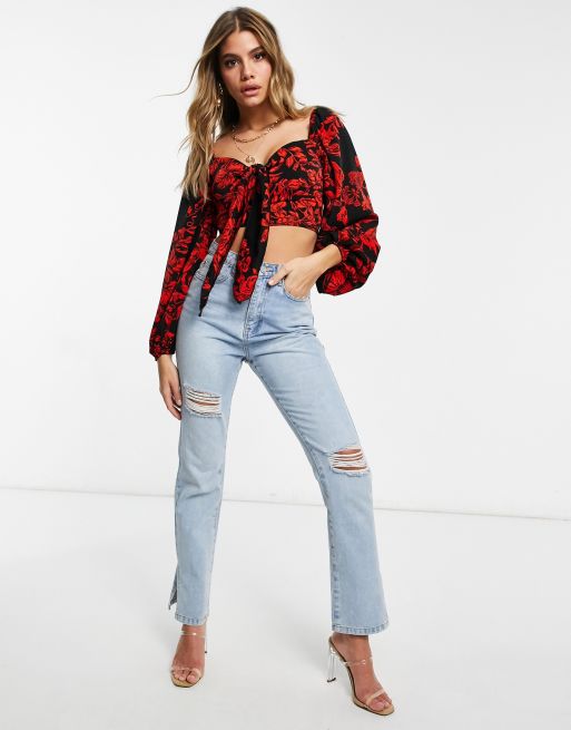 Femme Luxe off-the-shoulder top in red floral