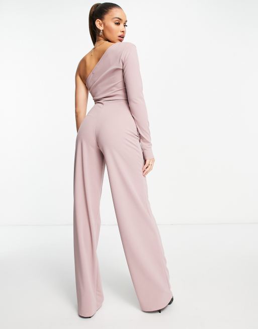 Femme Luxe - Oneshoulder-jumpsuit med bindebånd i taljen i lavendel, 2 af 4