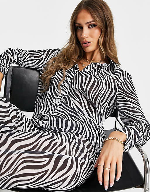 Femme Luxe oversized shirt co ord in zebra print