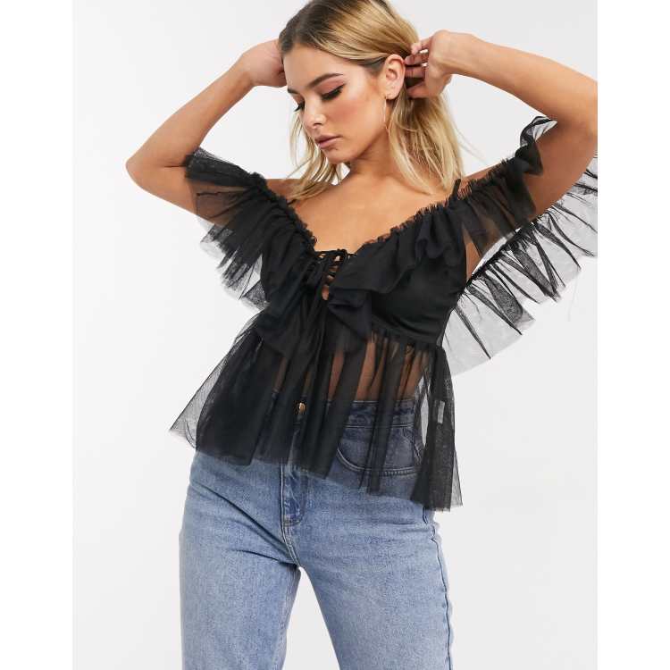 Lace up cheap ruffle top