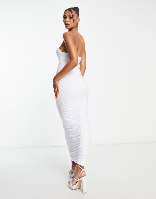 white plunge midi dress