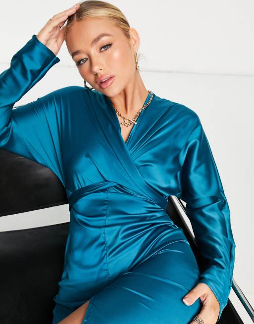 Femme Luxe Robe cache-cœur mi-longue Sarcelle ASOS