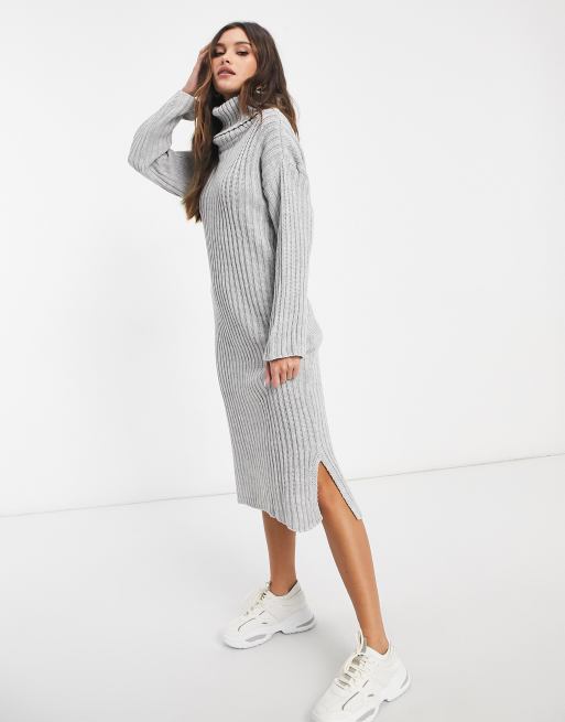 Femme Luxe Robe pull en maille col roul Gris