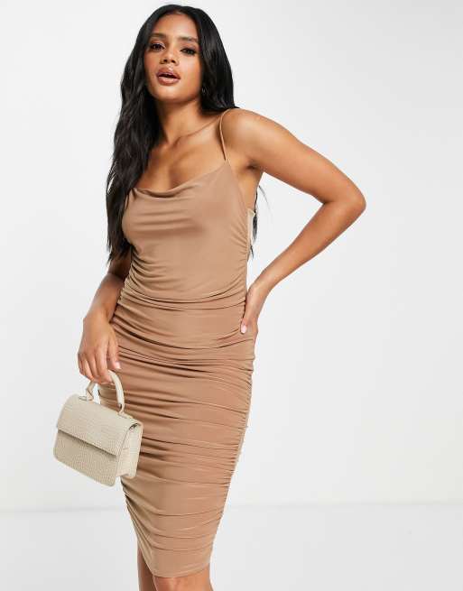 Tan on sale ruched dress